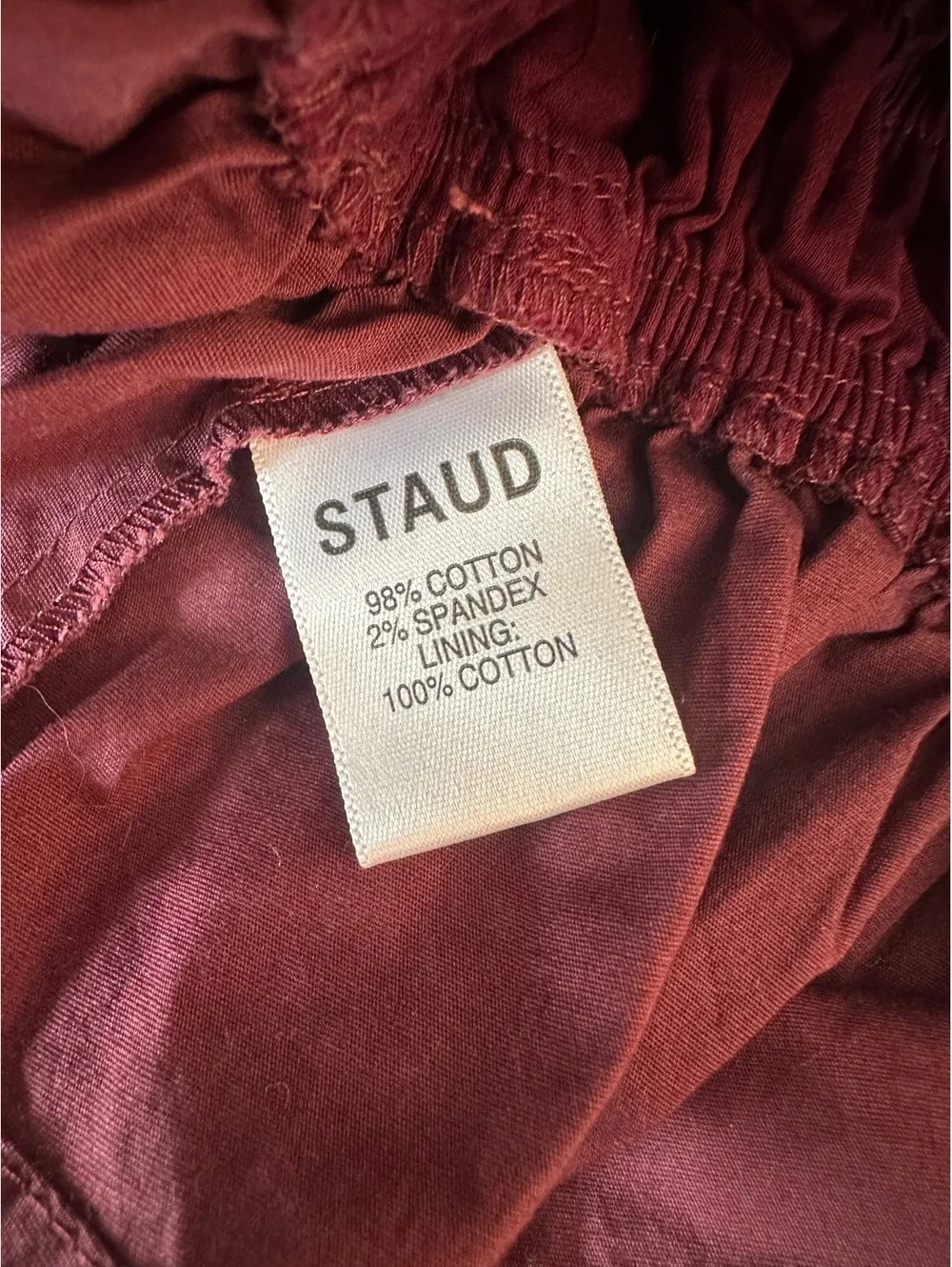 STAUD Faye Gathered Puff-Sleeve Crop Top Cotton in Plum Women’s size XL